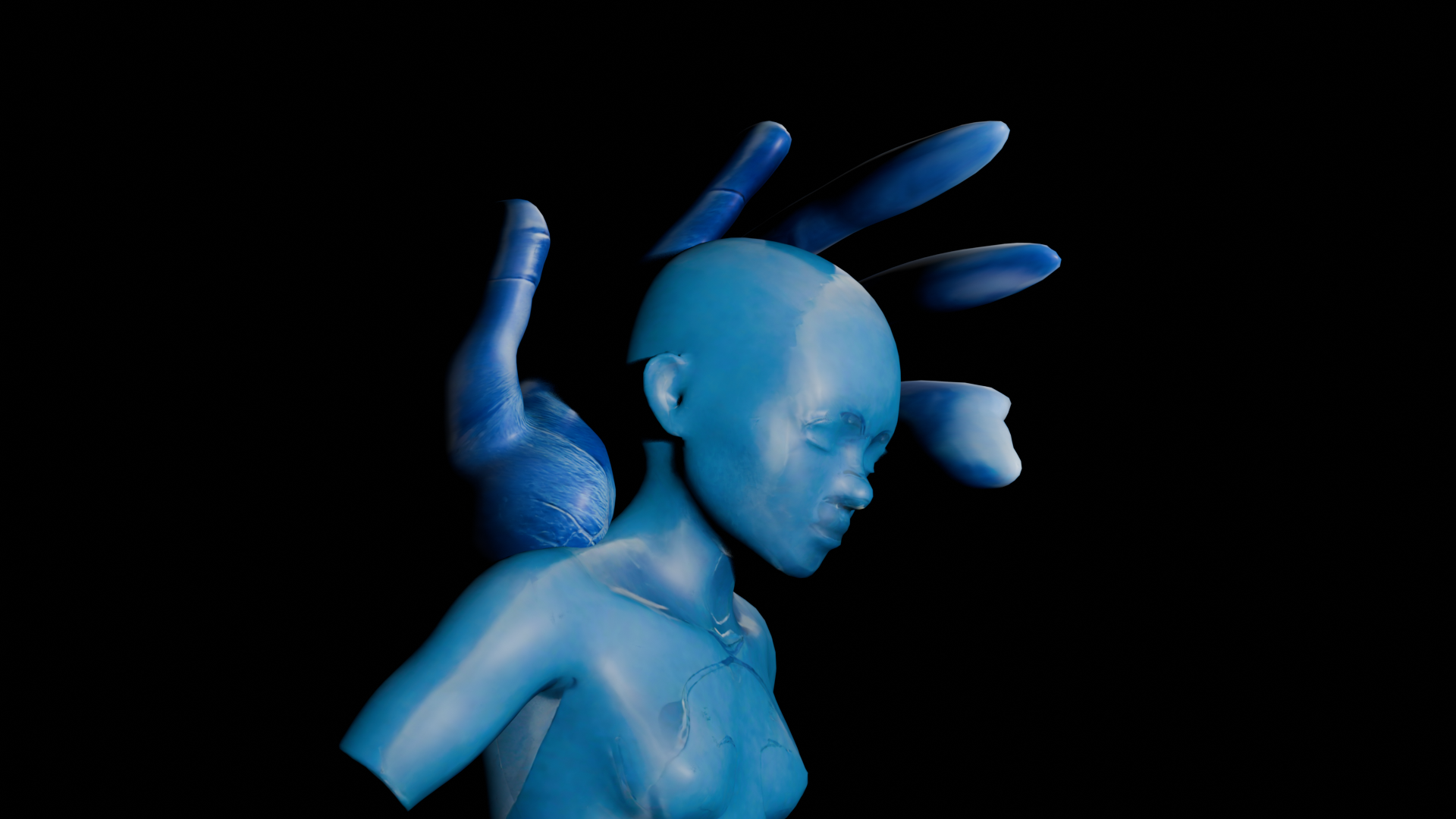 Blue hand sculpture